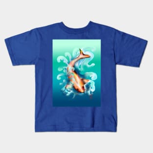 Koi carp with aqua waves Kids T-Shirt